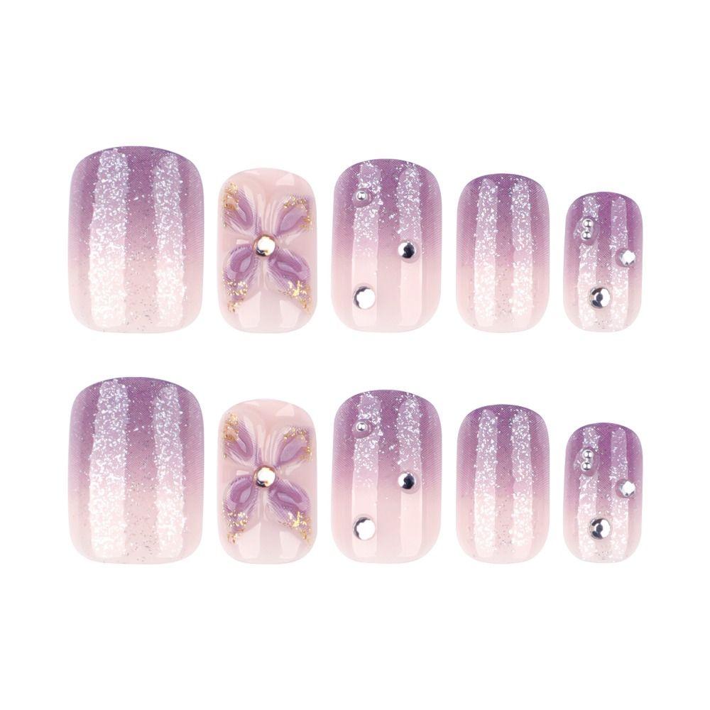 24pcs Flower Bow False Nails French Fake Nails Manicure Nail Tips DIY