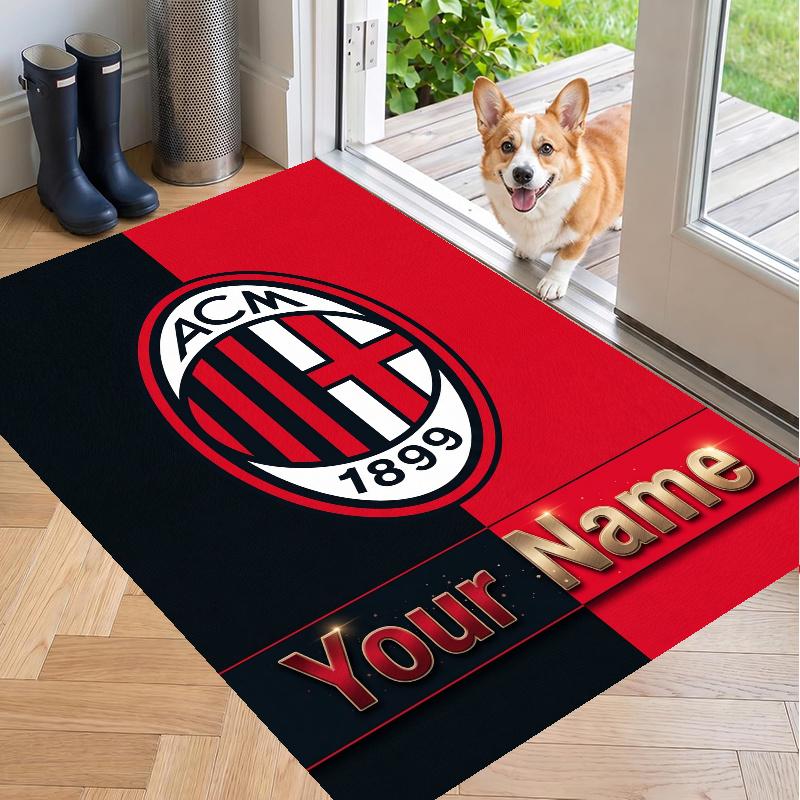 Custom Name AC Milan Crystal Velvet Floor Rug Personalized Text Soft Carpet Home Decor