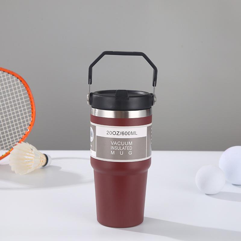 Large Capacity Insulated Stainless Steel Car Cup with Handle and Straw Lid