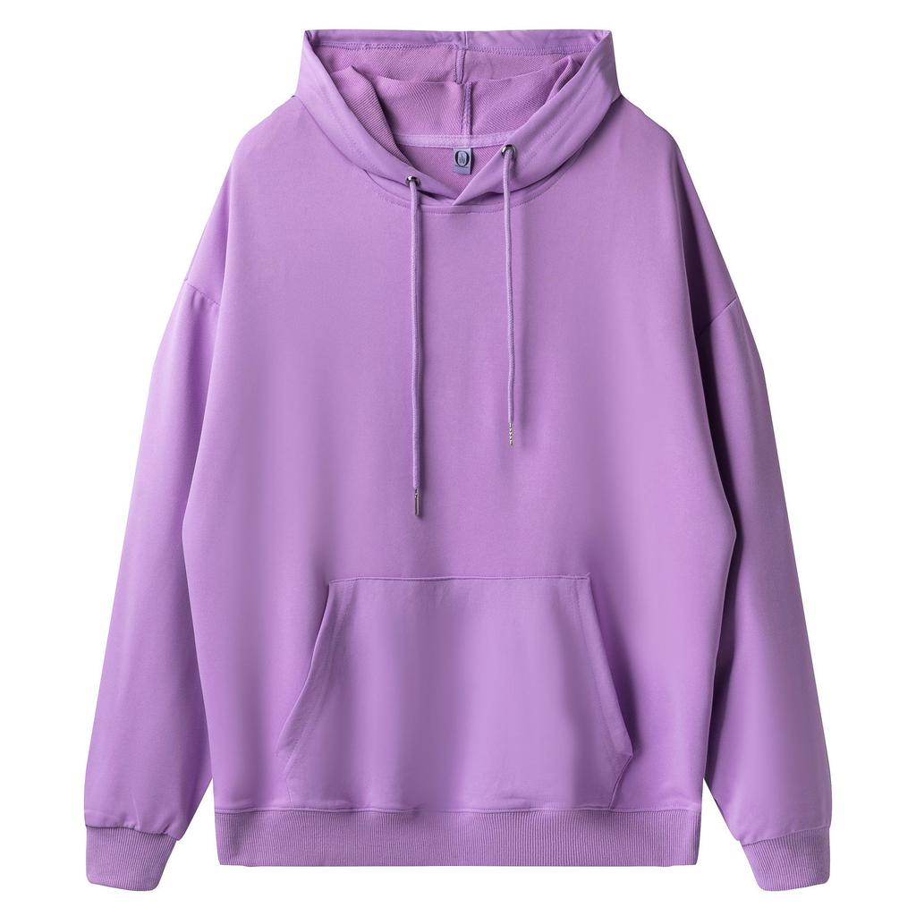 Loose Oversized Drop Shoulder Hooded Pullover Sweatshirt with Pocket - Solid Color, European Size, Customizable Design