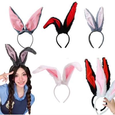1pc Women Furry Bunny Ears Headband Cute Rabbit Ear Decor Headpieces Halloween Party Cosplay Costume Accessories Props Hair Clip