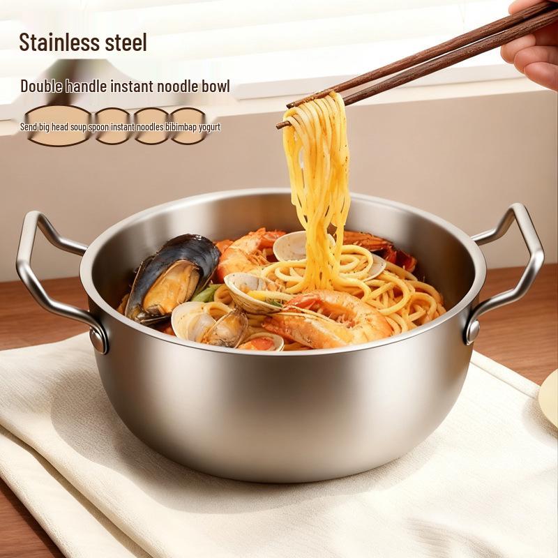 Korean Stainless Steel Double-Ear Bowl: Instant Noodles, Yogurt, and Small Hot Pot