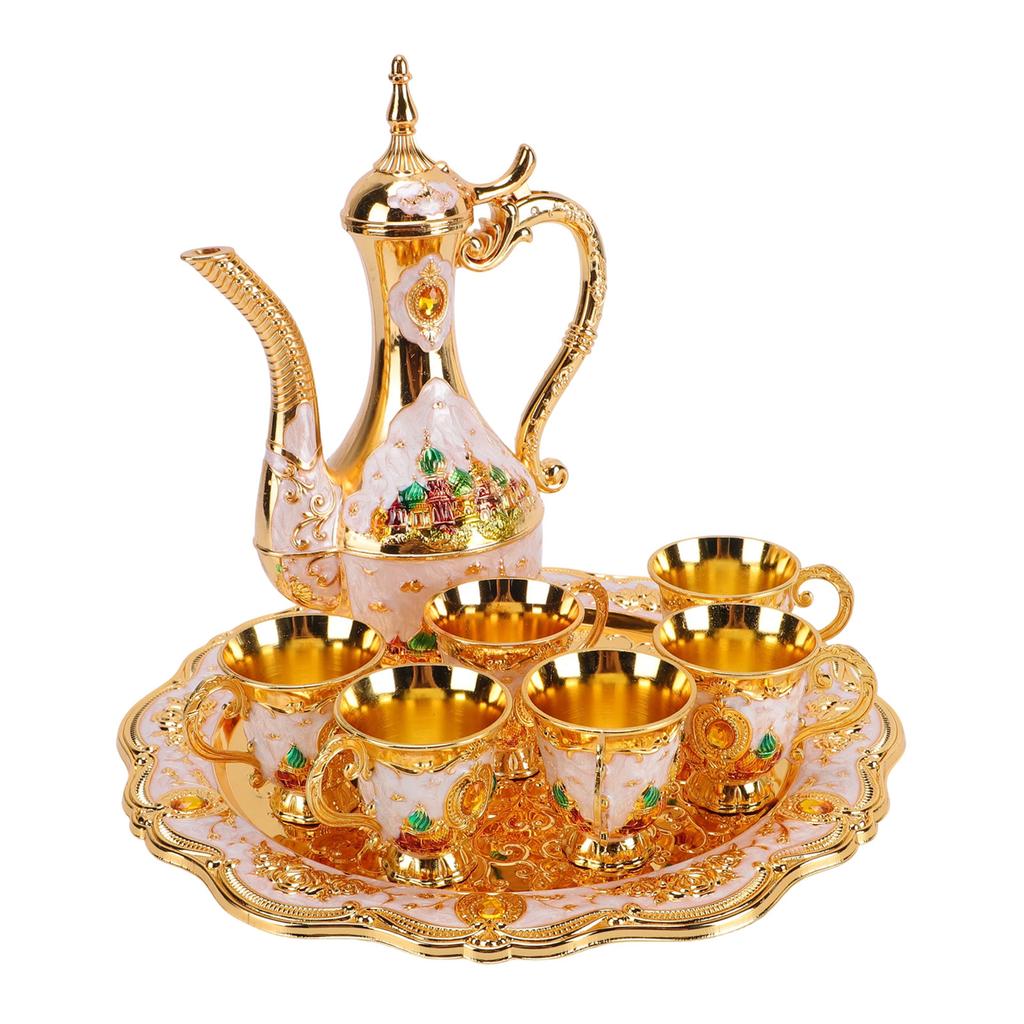 Vintage Turkish Tea Set with Tray and 6 Cups Coffee Pot Cups Set Wine Pot Set Decorative Tea Service Set for Home Party