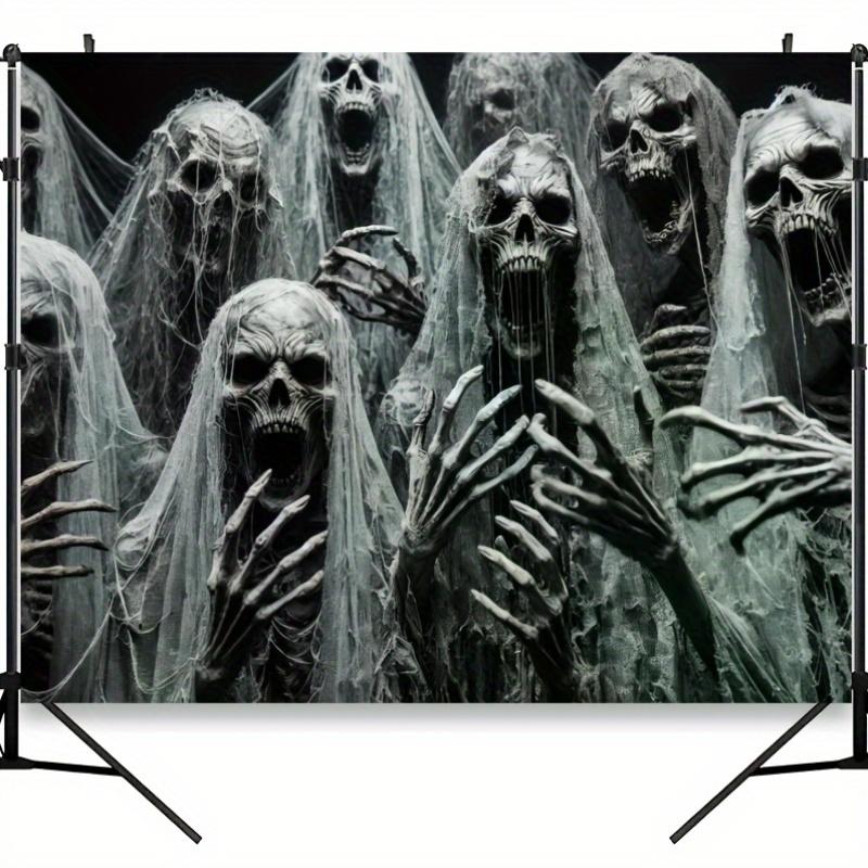 2D Flat Halloween Polyester Background Cloth - Tattered Veil Ghost Perfect for Horror-themed Party Decoration