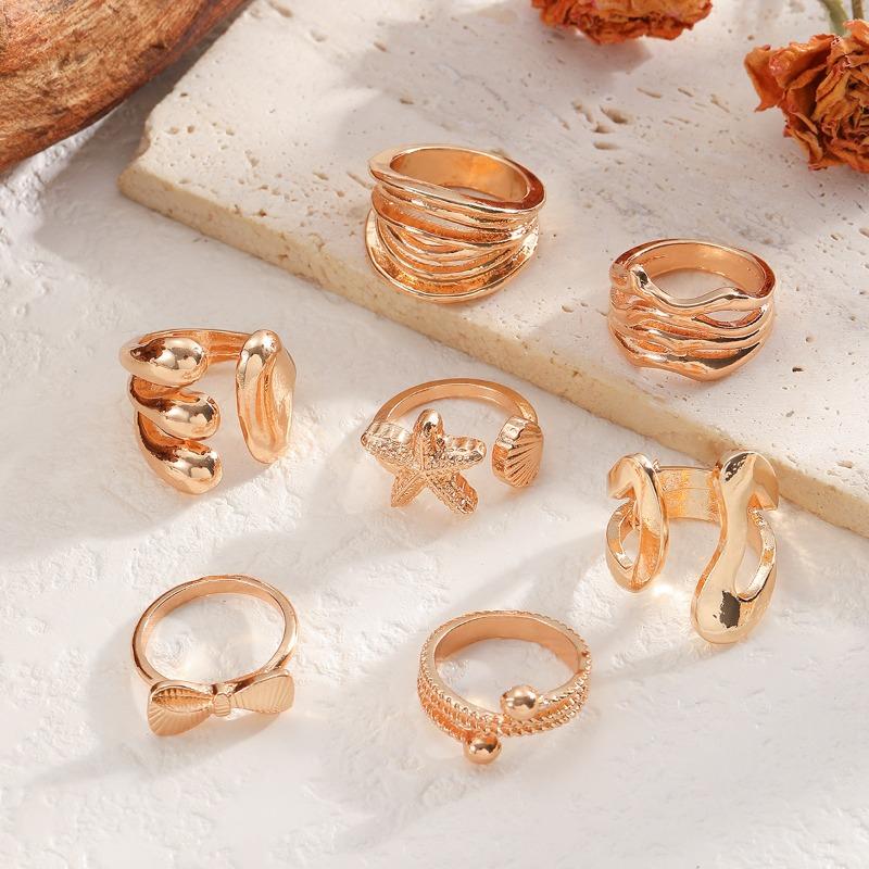 Hand jewelry ring geometric luxury sense bow starfish personality lava knuckle ring set for women