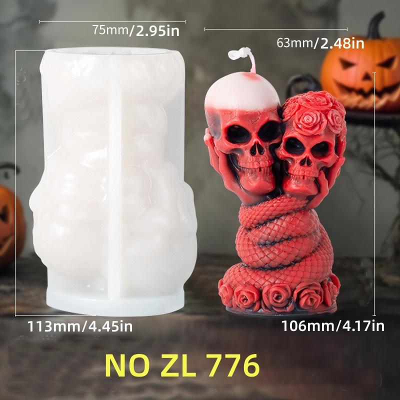 3D Halloween Skull Head Snake Candle Silicone Mold Skull Head Snake Body Monster Resin Gypsum Mold Halloween Decoration Gift