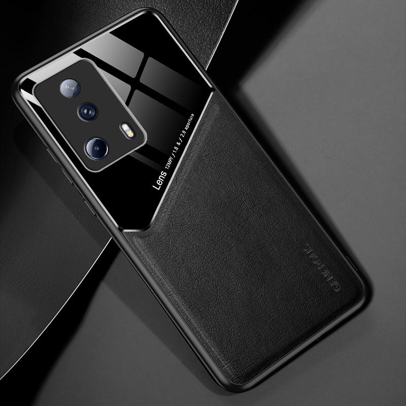 

For Xiaomi 13 Lite/Civi 2 5G Anti-fall Cover PU Leather Coated TPU+PC Phone Case with Car Mount Metal Sheet Black