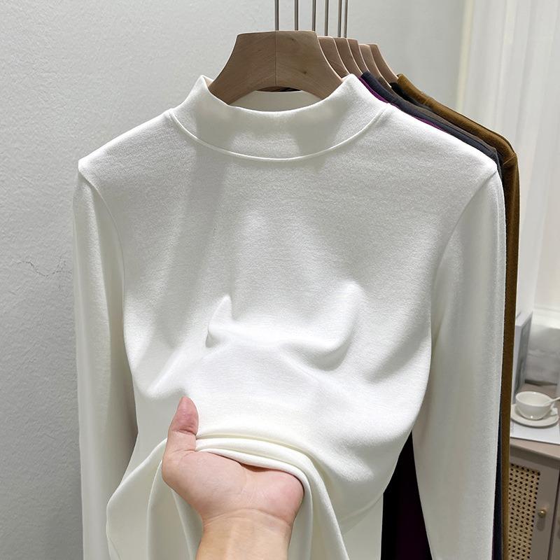Small stand-up neck bottoming shirt with stacked top inside, summer new basic versatile slim-fitting long-sleeved T-shirt for women