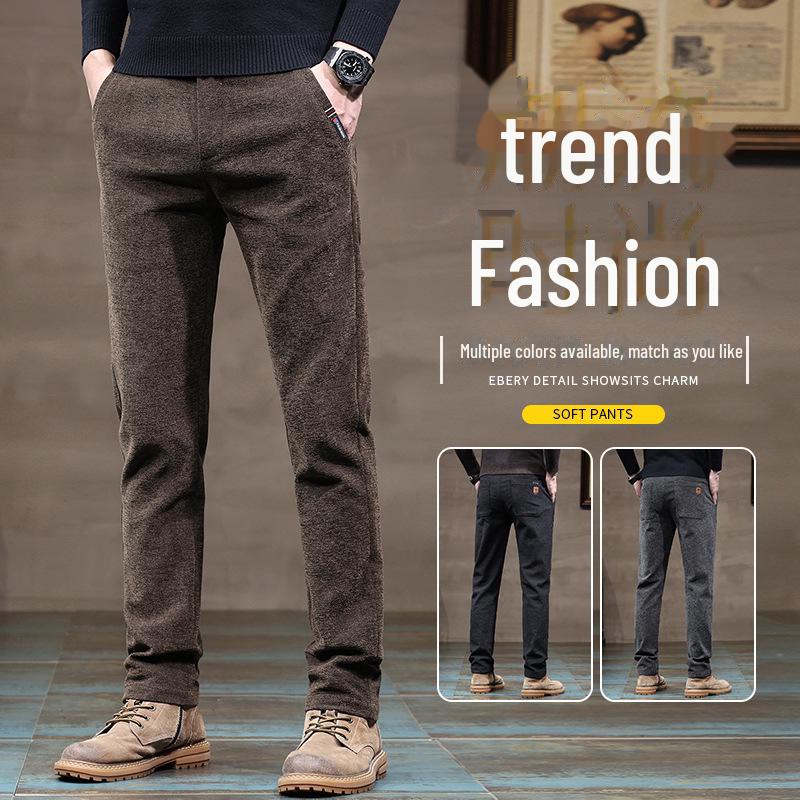 Men's Chenille Velvet Elastic Waist Casual Pants - Thick, Brushed Wool, Loose Fit for Autumn/Winter