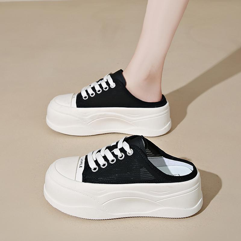 CRLAYDK Women's Slip On Mules Mesh Platform Slippers Ladies Comfortable Backless Slide Walking Summer Loafers Casual Shoes