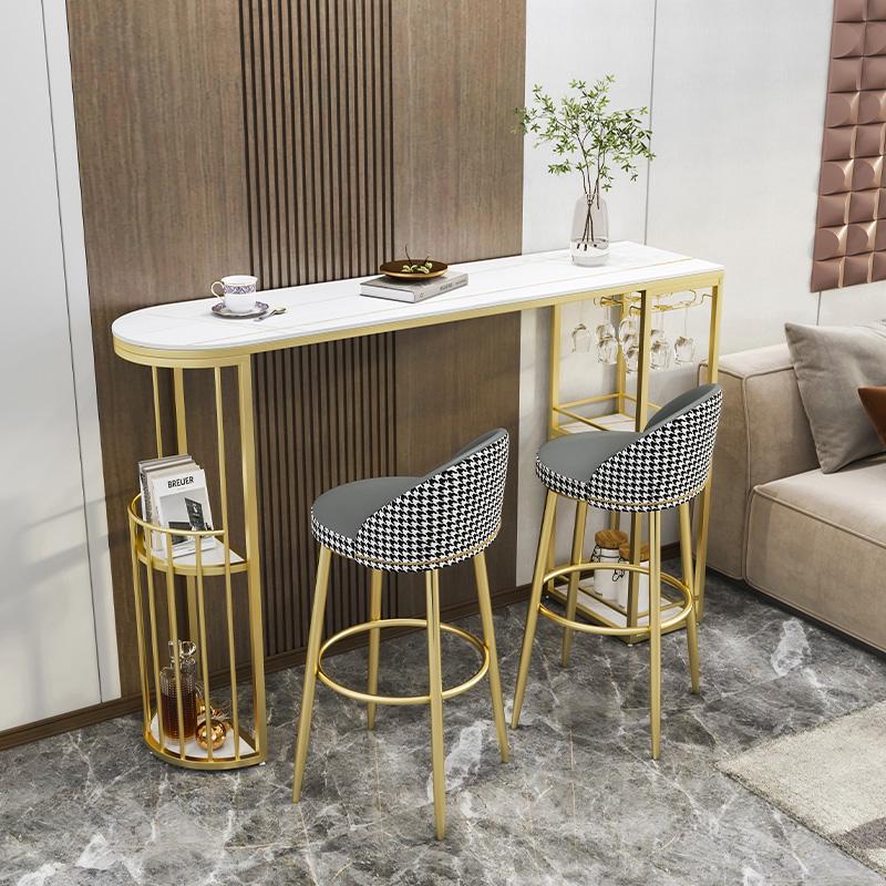 9C Modern Rock Slab Bar Table and Chairs for Living Room, Balcony, Kitchen, or Dining - High-Legged, Long Design with Wine Cabinet Feature