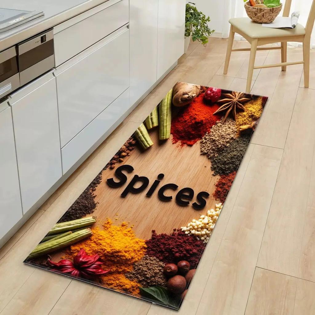 Spice & Herb Kitchen Floor Mat Colorful Design Ultra Soft Washable Non Slip Stain Resistant Mat for Kitchen Bedroom Home Decor