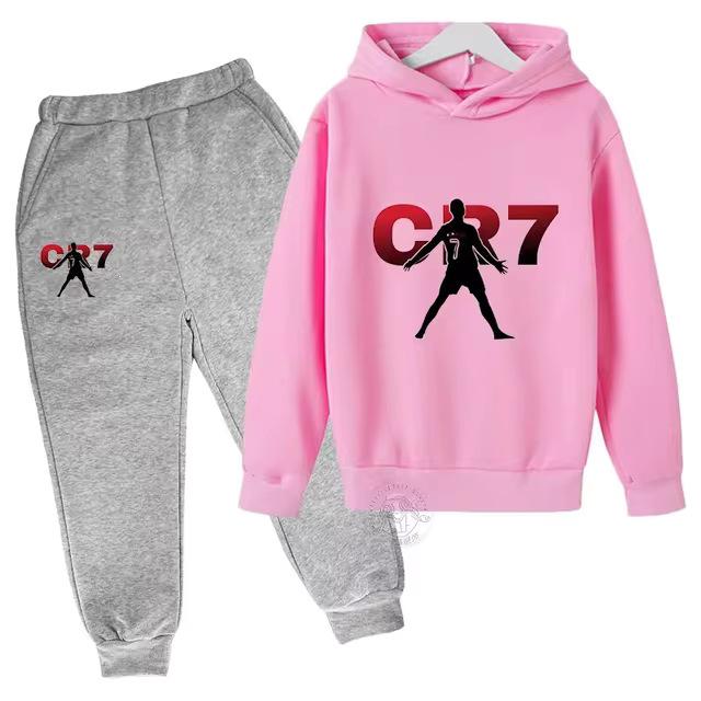 Conjunto Esportivo CR7 Infantil Primavera/Outono, Moletom com Estampa de Futebol e Calça, Edição 2025, Festival.