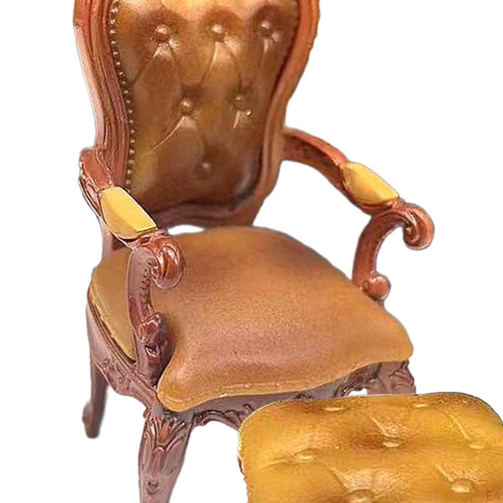 2 Pieces 1/12 Dollhouse Chair and Foot Stool, Simulation Accessories Toy, Doll