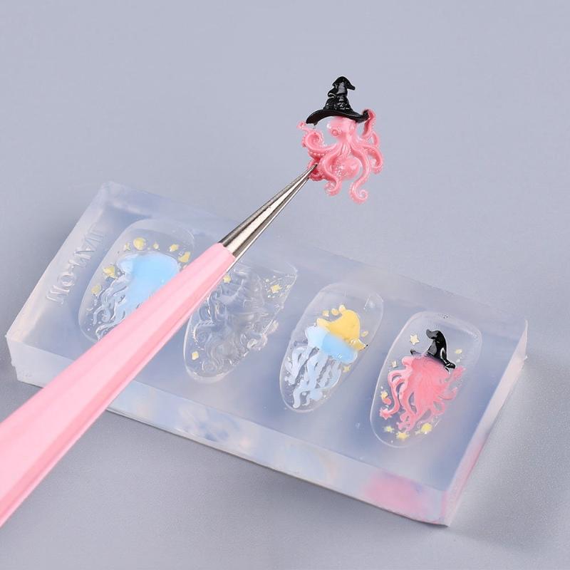 Cartoon Halloween Element Nail Silicone Mold Ghost Skull Pumpkin Grave Shape Carving 3D Jewelry Soft Template Manicure Supplies