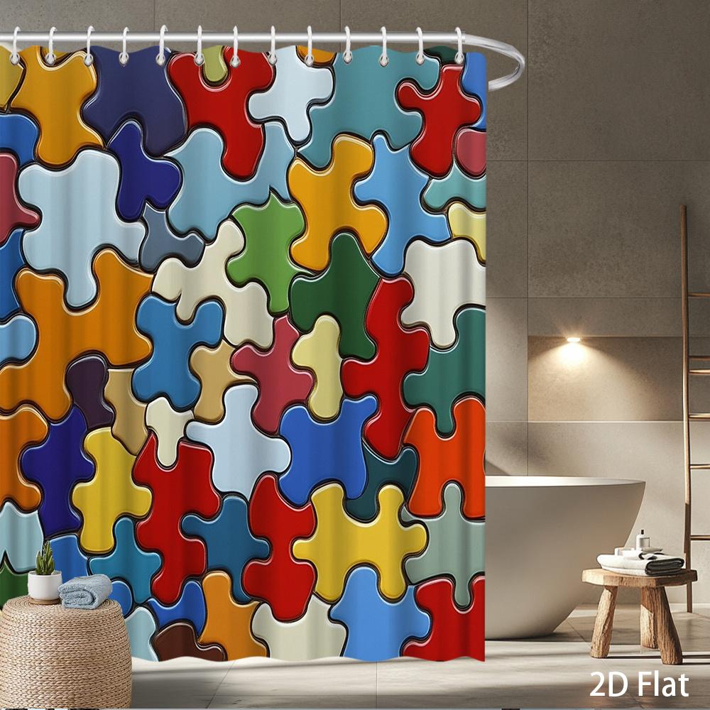 

Puzzle Piece Shower Curtain – Colorful Interlocking Jigsaw Pattern, Waterproof Polyester, 72X72 Inch, Machine Washable W60H190(CM)-1 Pcs
