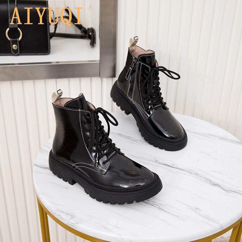 Botas Martin de Mujer Invierno Cuero Genuino Moda Mujer Botines Cordones De Piel  Mujer Botas de Moto comprar a buen precio — entrega gratuita, reseñas  reales con fotos — Joom