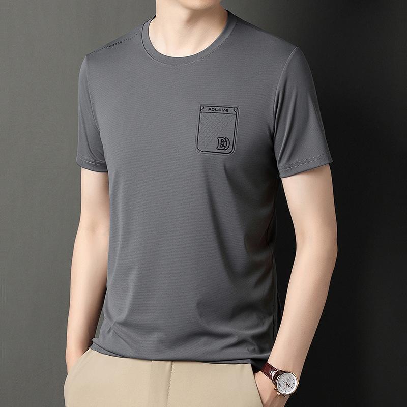 

Мужская футболка с короткими рукавами, летняя повседневная футболка с круглым вырезом, тонкая эластичная минималистичная мужская футболка с половиной рукава 4XL