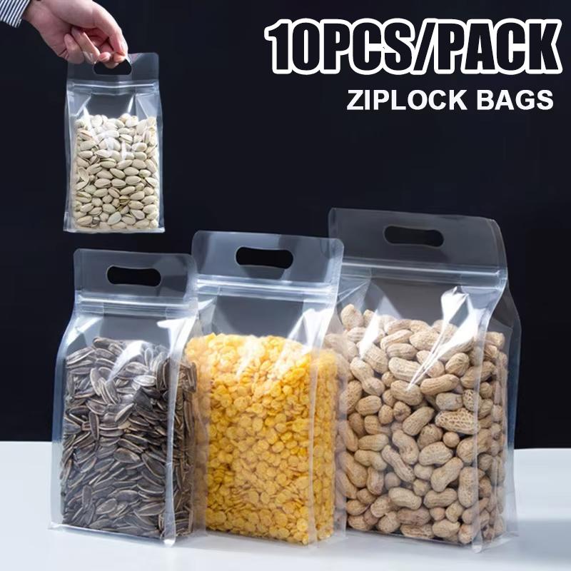 10Pcs Transparent Self Sealing Bag with Handle. Used for Storing Food. Portable Household and Commercial Food Packaging Bags
