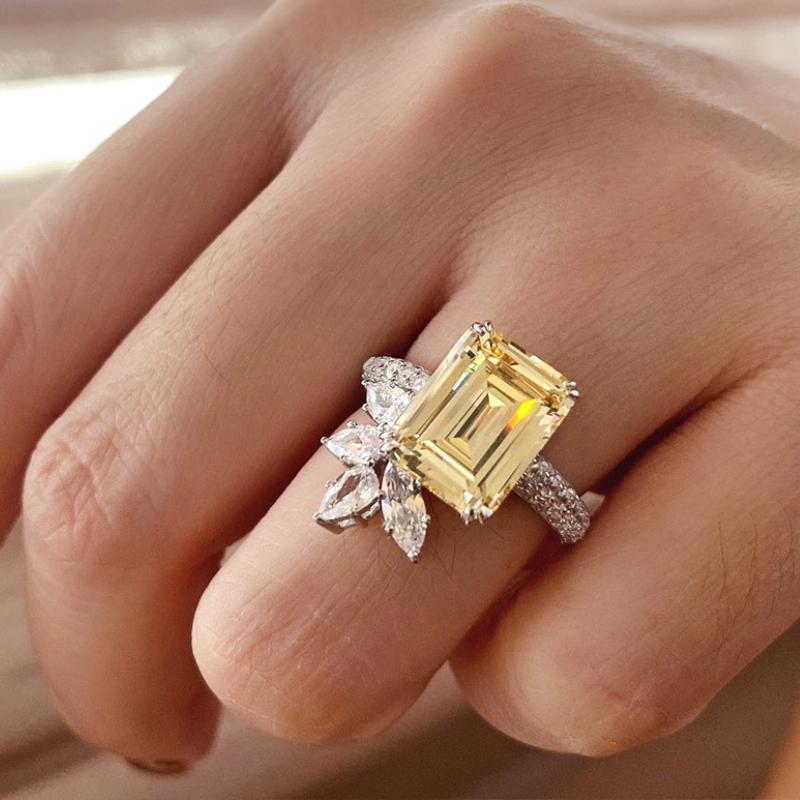 

CAOSHI Stylish Bridal Accessories Ring with Bright Yellow Crystal Fashion Female Wedding Bands Fashion Design Gift for Women 6