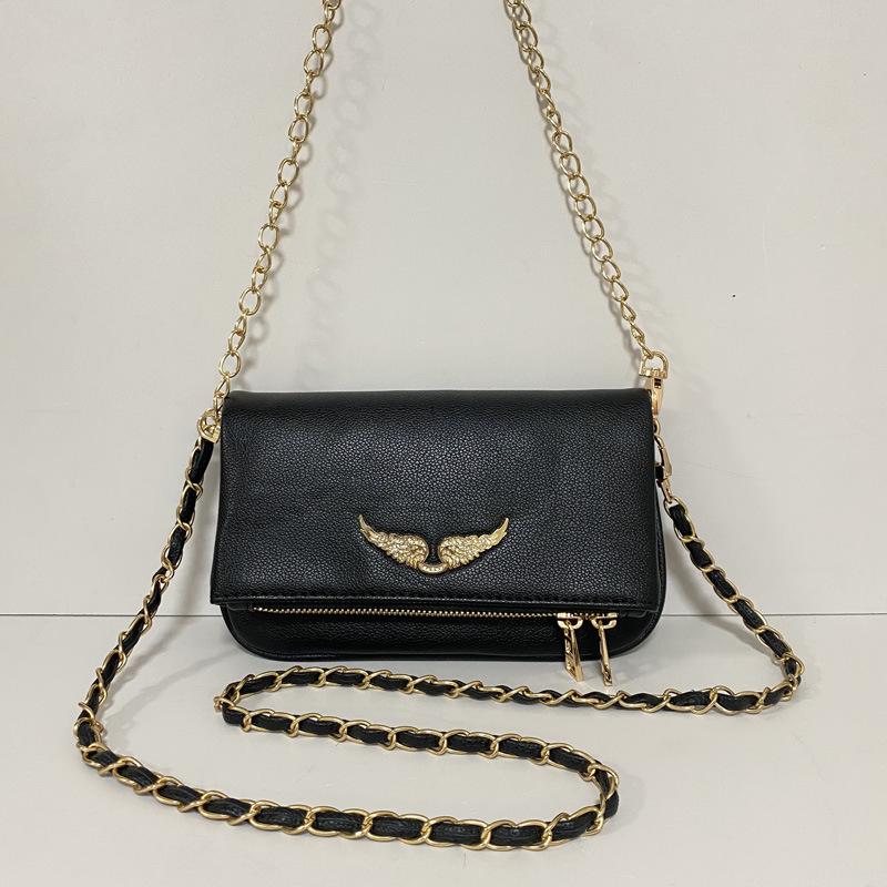 Neue französische Mode Damen ZV Tasche Luxus Design kleine schwarze Umschlagtasche Retro Design Diamant Flügel Tasche