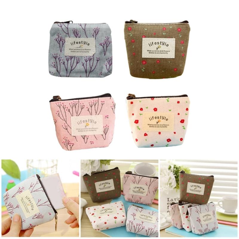 Practical Headset Holder Wallet Flower Printed Coin Purse Women's Fabric Purse Coin Bag with Convenient Fastening