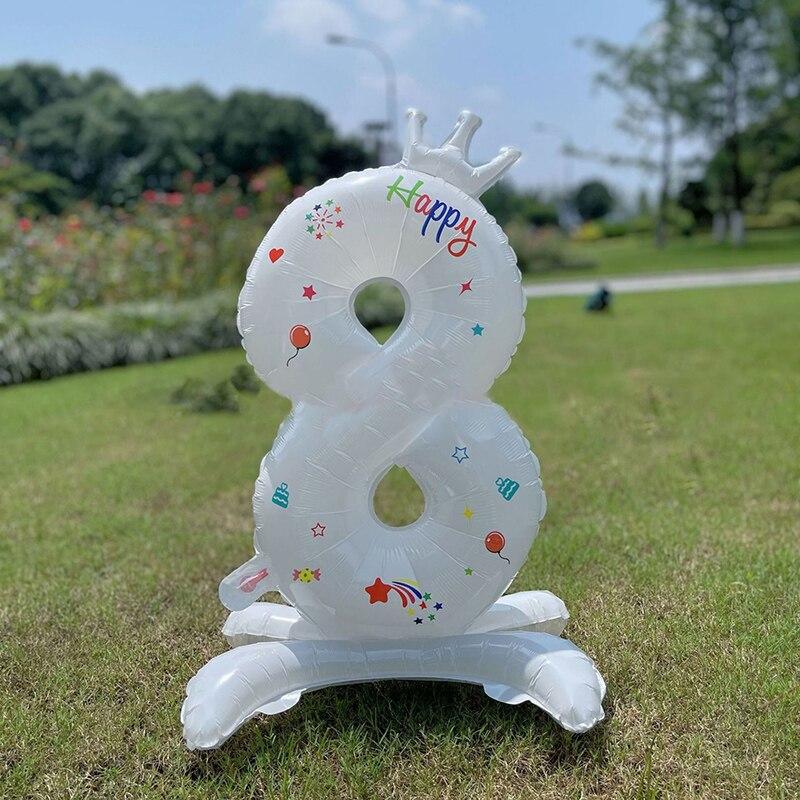 32 Inch White Number Stand 0-9 Shape Balloons Aluminum Film Birthday Party Decor Kid Toy Anniversary Balloons