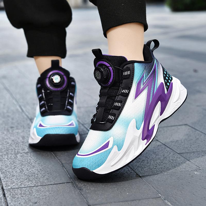 2025 new autumn boys sports shoes children's rotating button running shoes middle school children primary school boys basketball shoes