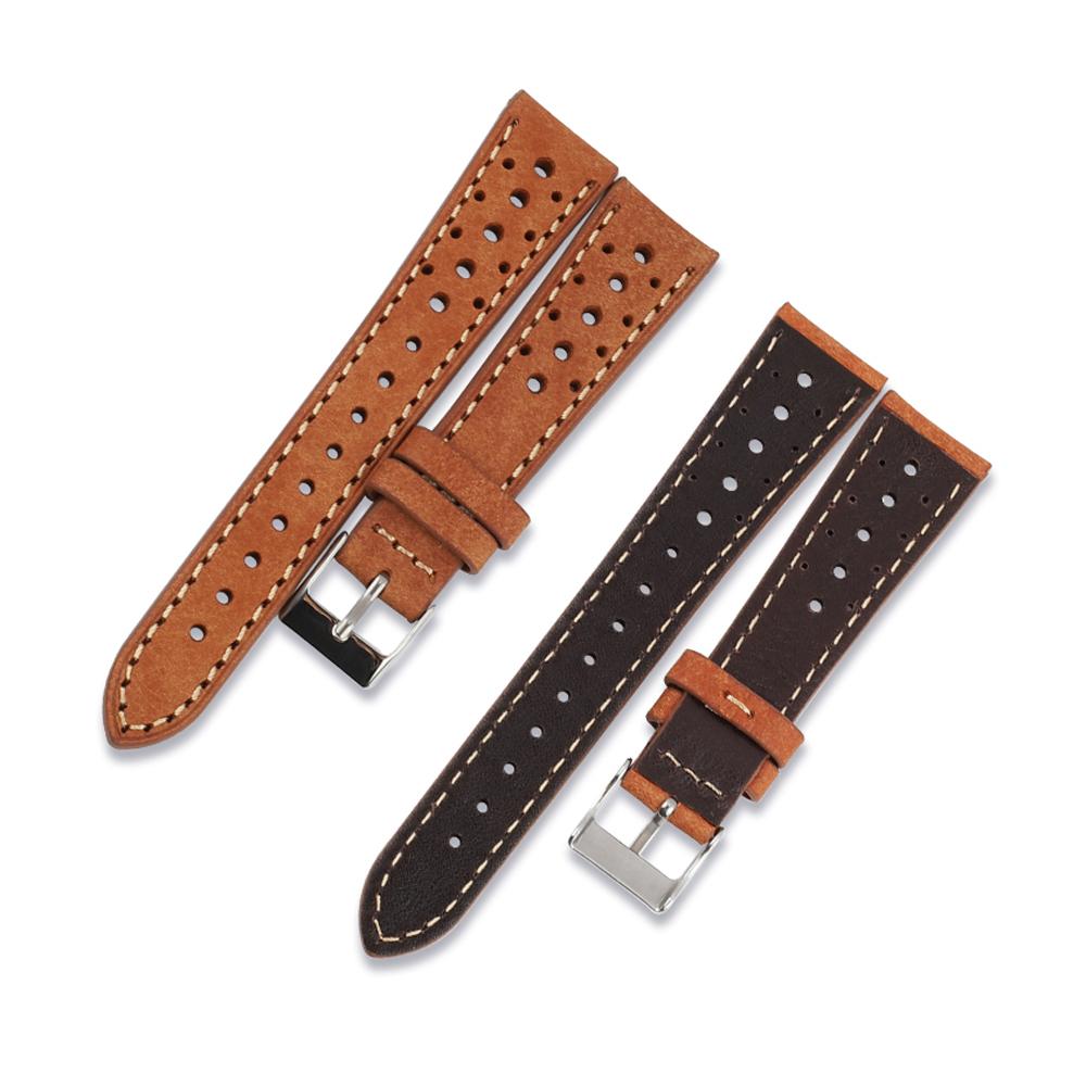 Cinturino Orologio in Pelle Traspirante Poroso Vintage 18mm 19mm 20mm 21mm 22mm Sostituzione Cinturino Orologio in Pelle di Mucca Braccialetto Rally Racing