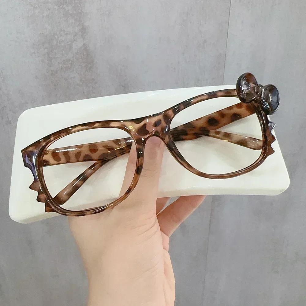 Sweet Cool Bow Leopard Glasses Y2K Oval Anti Blue Light Decorative for Girls Fashion
