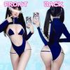 School Swimsuit Cosplay Sexy Bikini Lingerie Sports Open Chest Swimsuit Long Sleeve High Leg Leotard 2 Piece Set Open Crotch Gym Clothes Gym Clothes