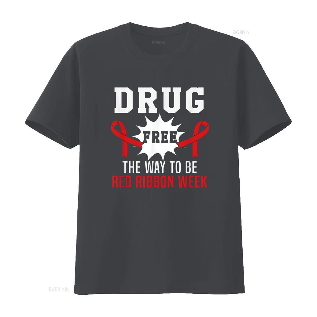 Red Ribbon Drug Free The Way To Be Celebrate Awareness T Shirt vintage Washed Top For Everyday Wear Stylish Comfortable