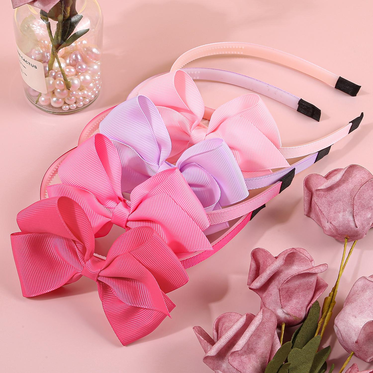 

4pcs Cute Solid Color Grosgrain Ribbon Hair Bows Headbands for Girls Plastic Teeth Hairbands Children Kids Hair Accessories