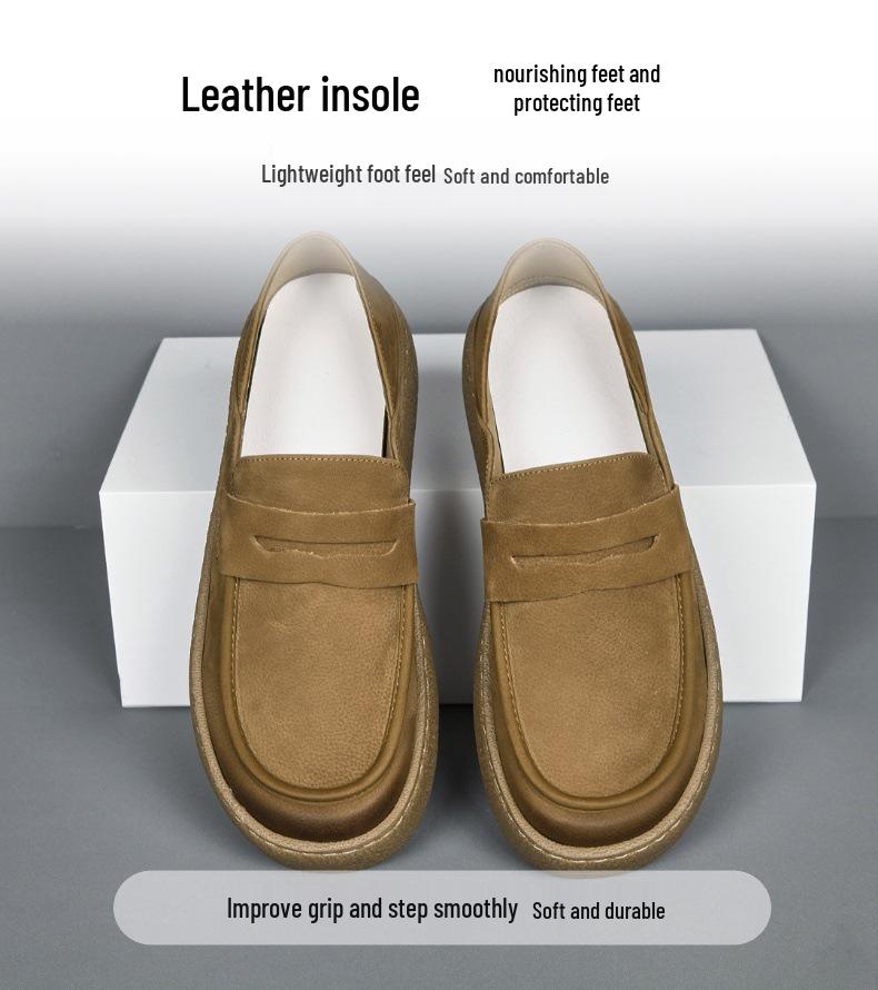 Męskie mokasyny wsuwane ze skóry naturalnej w stylu europejskim 2025 - Skóra bydlęca licowa, Gruba i miękka podeszwa