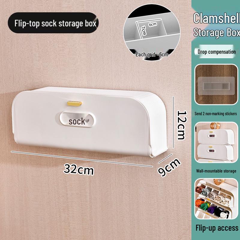 Wall-Mounted Sock & Underwear Organizer: Drawer-Style, Grid Design, Space-Saving Solution