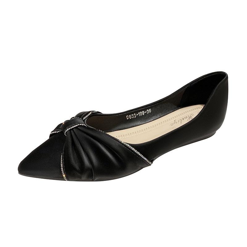 Single shoes women's 2025 spring and autumn Korean version shallow mouth bow lady shoes soft sole pointed flat sole soft sole comfortable