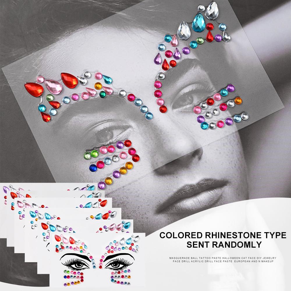 Adesivo per tatuaggio in cristallo Glitter Eyeliner Sopracciglio Trucco Viso Occhi Diamante Tatuaggio temporaneo Adesivi per eyeliner 3D con strass rock