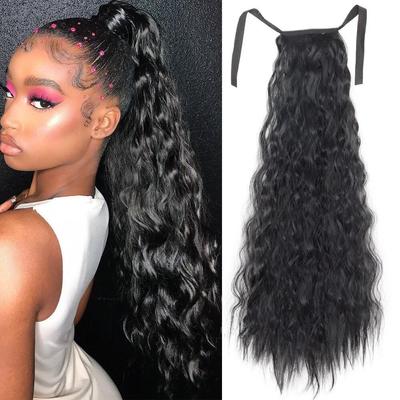 Women Long Wavy Hairpiece Synthetic Fiber Natural Wavy Cosplay Daily Wear Long Curly Wrap Around Ponytail Extension