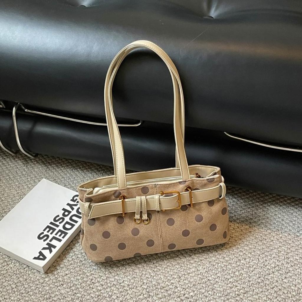 Xeie Thuk Tote Bag Women Velvet Polka Dot Underarm Handheld Daily Commute