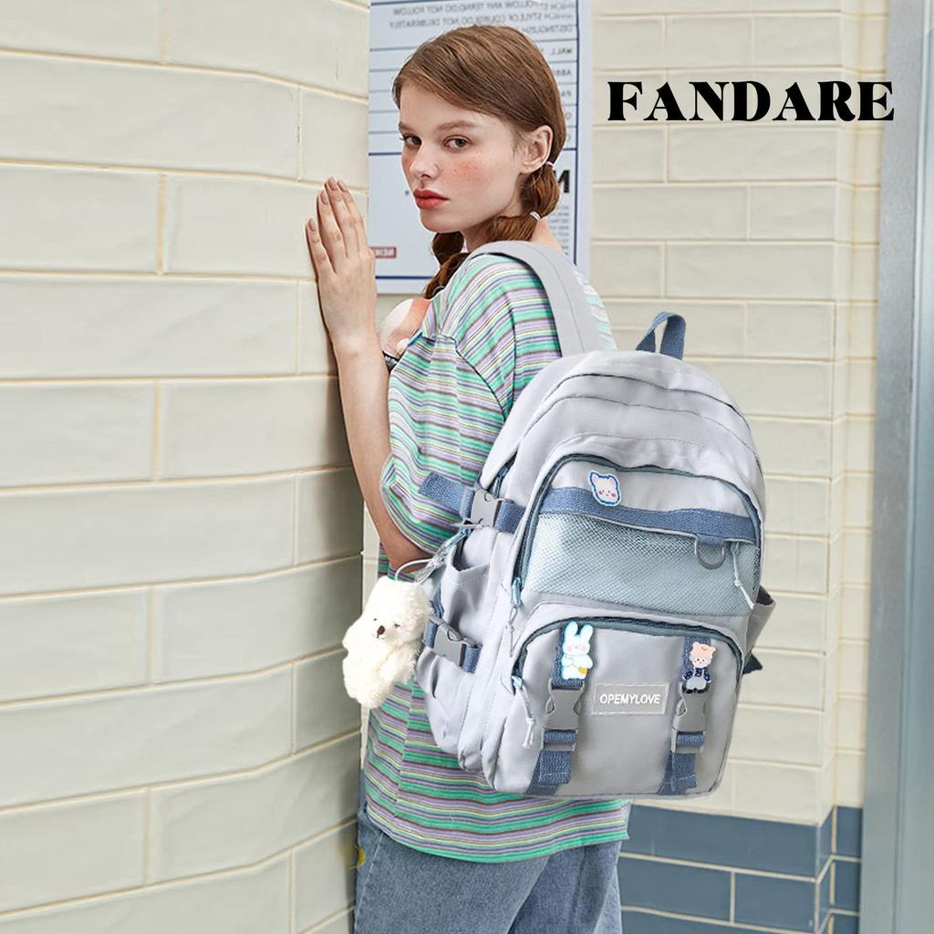 FANDARE Backpack for Men and Large Laptop Back for Middle High and College Perfect for and Nylon Cute Plush Toy and Button Badge Blue Women, Capacity,