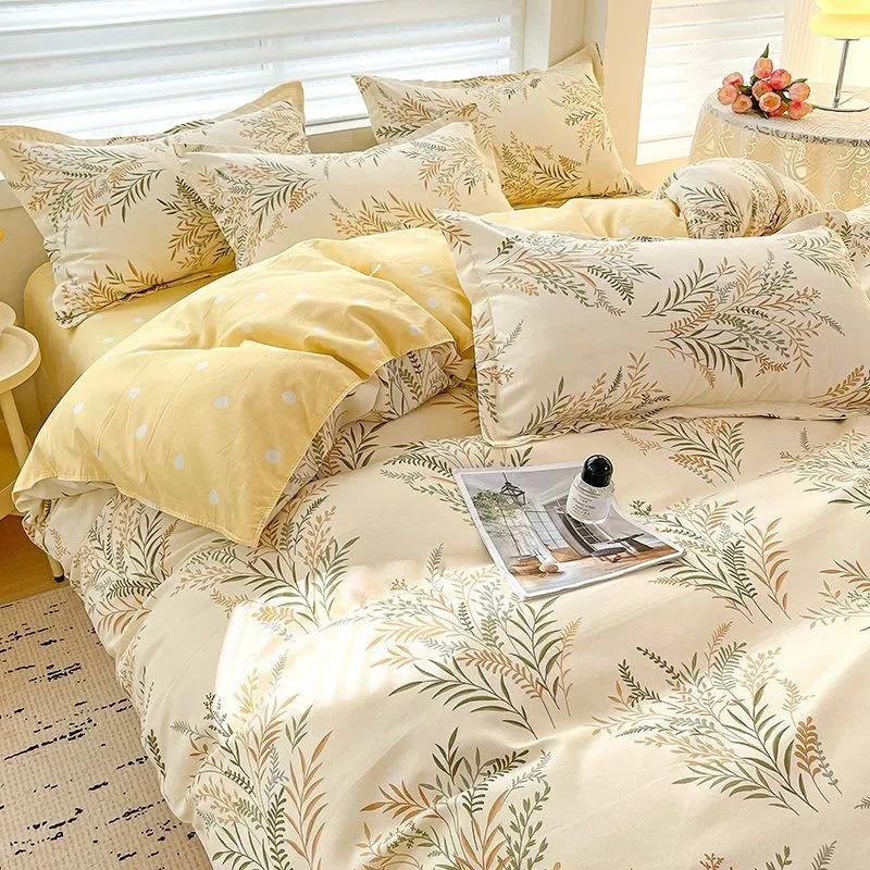 

Постельный набор из 100% хлопка, комплект простыней из четырех предметов, удобный комплект, девчачий свежий стиль, двуспальный комплект с одеялом, 4 шт. 150x200cm 1pcs