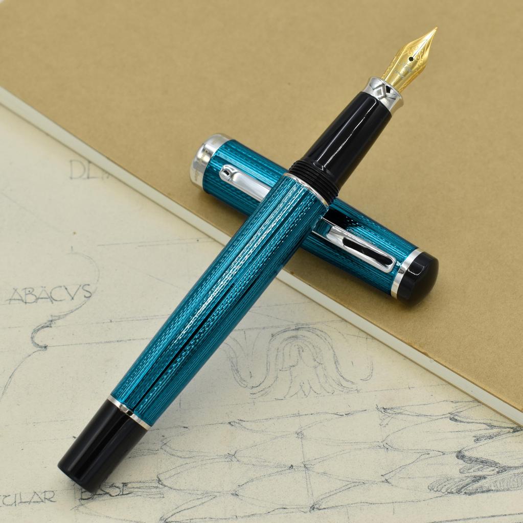 Xezo Incognito Fountain Fine Deep Blue Pure Platinum Limited Serialization Pen, Nib, Lacquer, Plated, Handmade, Edition,