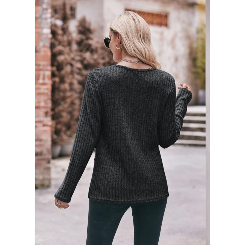 YYFS Women's Fashion Casual Spring Fall Solid Color Print Long Sleeve O-Neck Blouses & Shirts