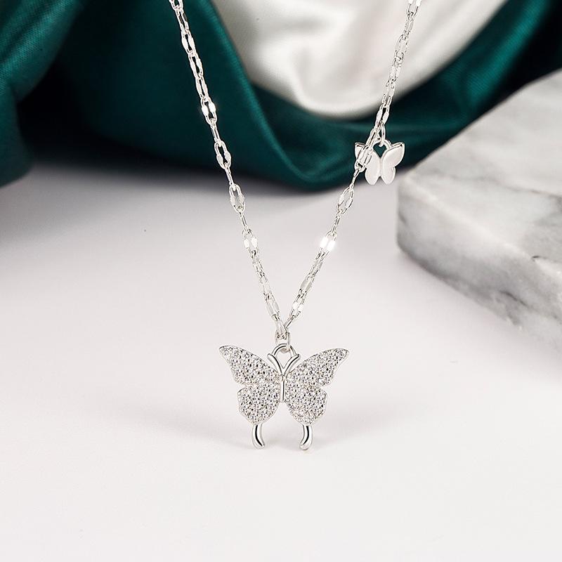Ladies Elegant Crystal Butterfly Pendant Necklace