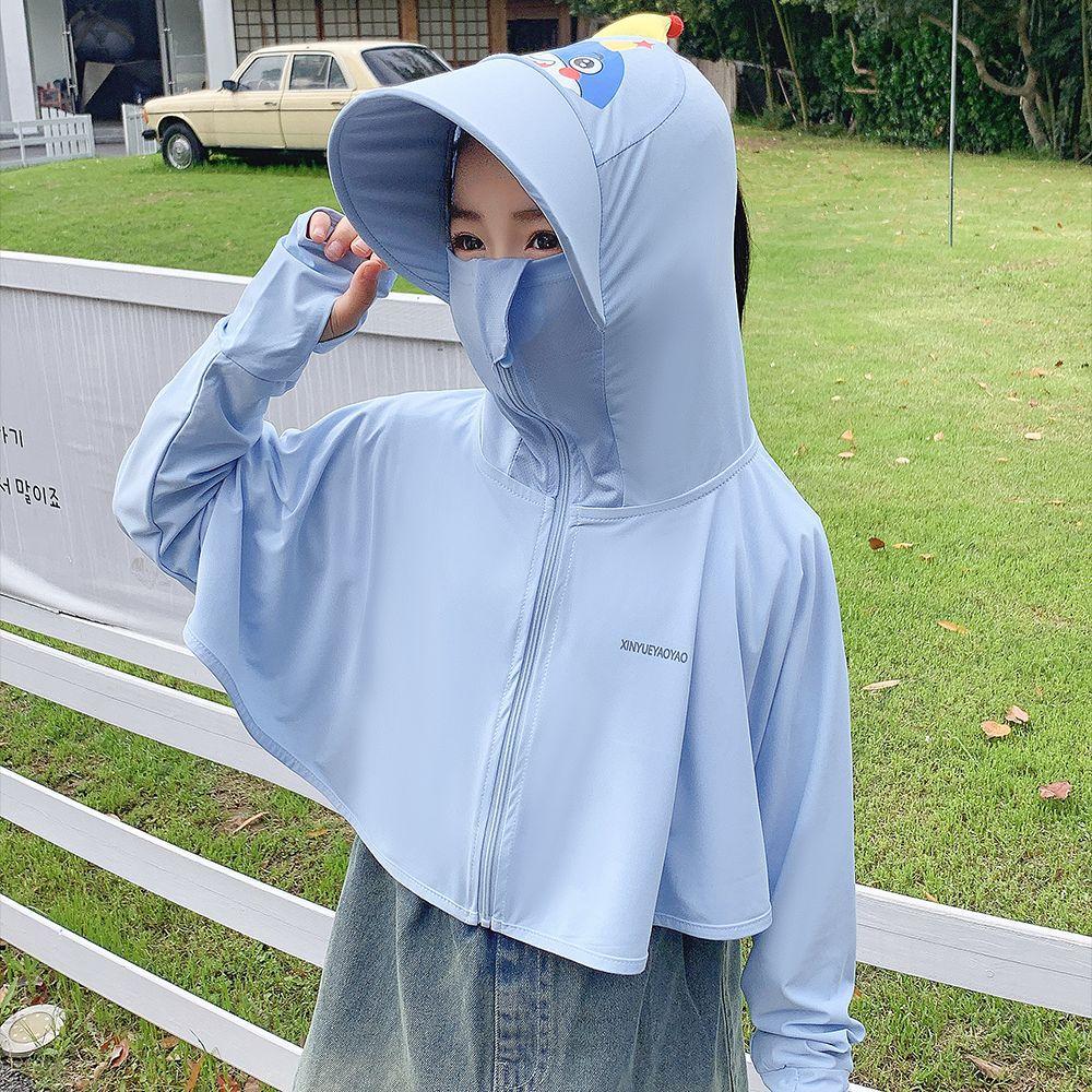 Kids Cute UPF50+ Cartoon Ice Silk Sun Protection Cape Lightweight Breathable Summer Outdoor Sun Cover for Boys and Girls M90-115cm синий