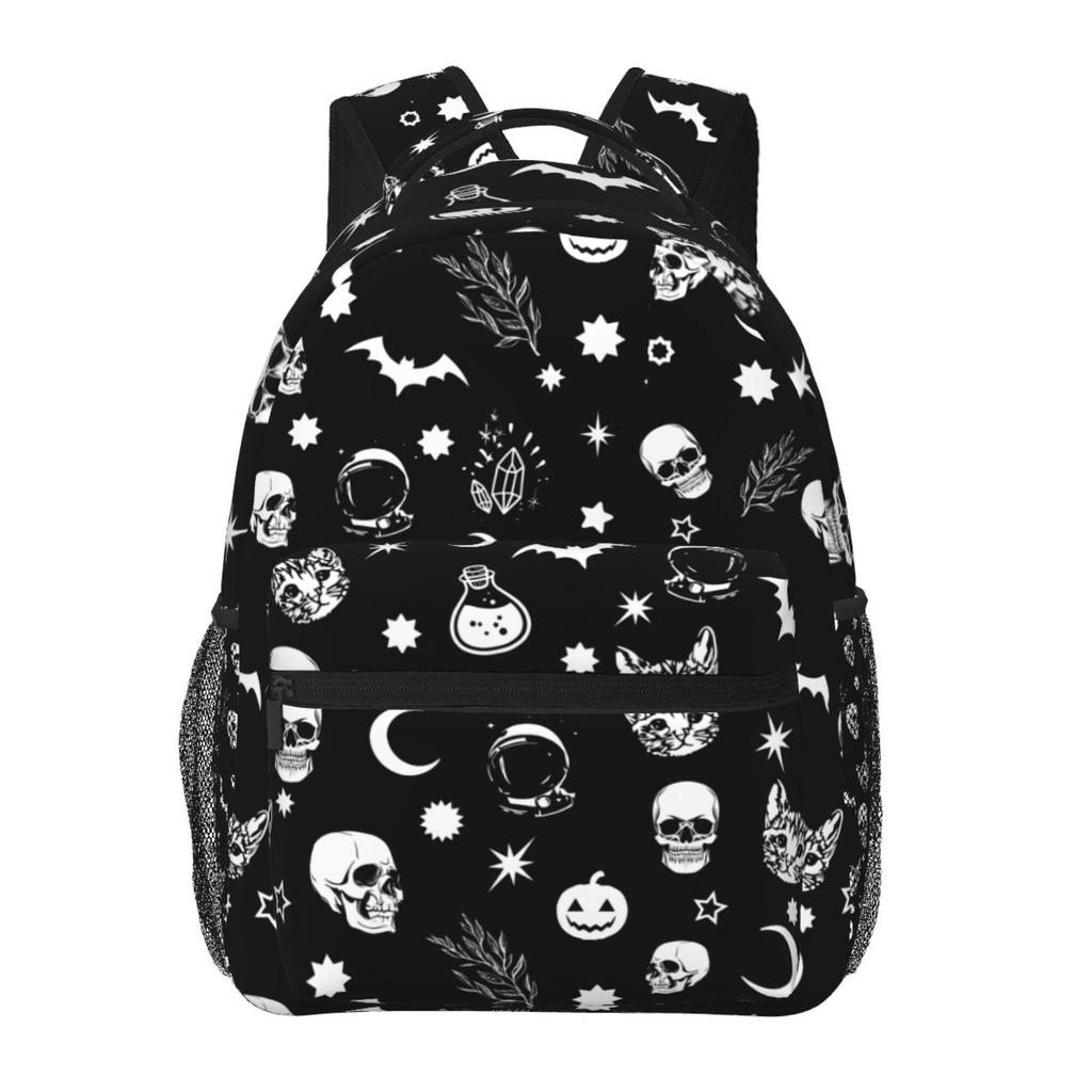Black Witch Skull Moon Divination Backpacks School Book Bags Waterproof Student Laptop Backpack Casual Travel Sports Daypacks
