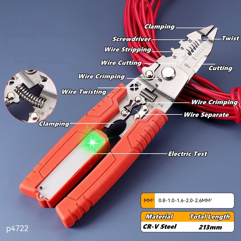

Инструмент для снятия изоляции с тестером напряжения Универсальный инструмент для снятия изоляции проводов с измерением электричества Режущие обжимные клещи