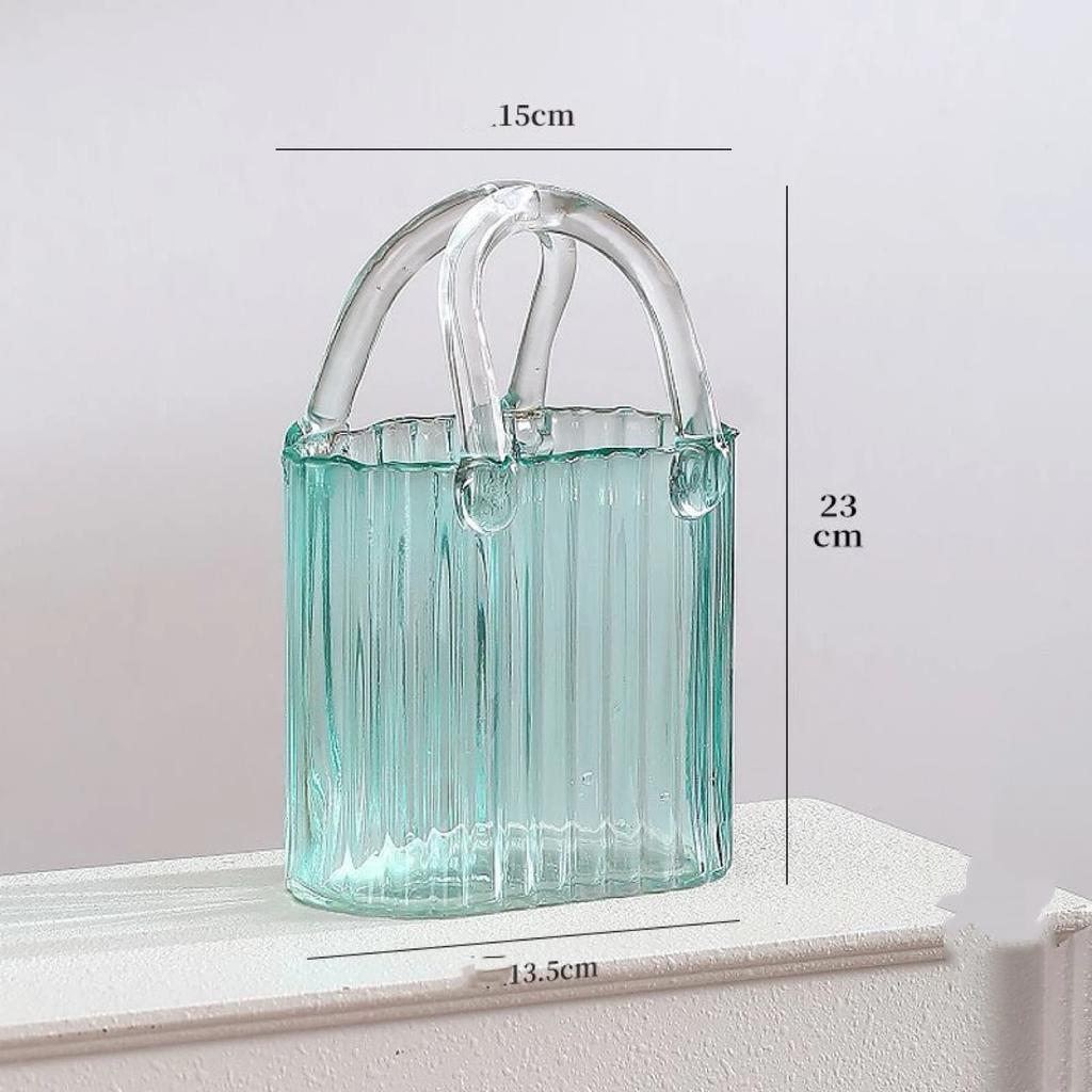 Trendige Glas-Handtaschen-Vase, Kreative Blasen-Fischglas-Blumenvase für Tischplatte, Hydroponische & Dekorative Blumen