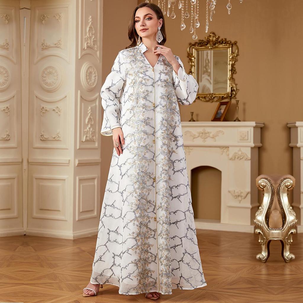 Middle Eastern Arabic Style Embroidered Long Sleeve Dress for Muslim Women 2025