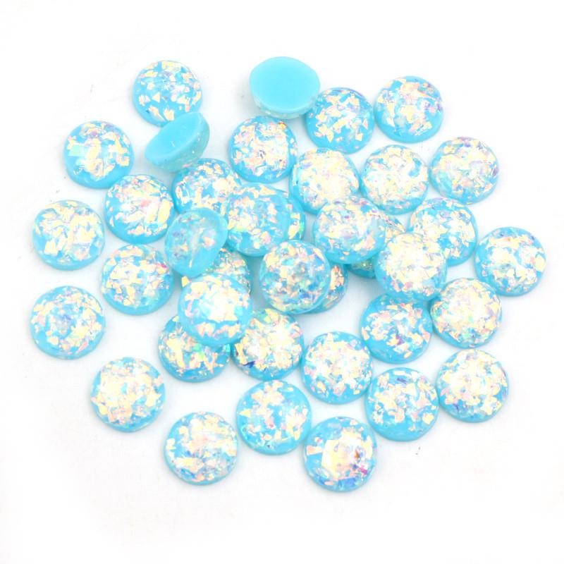 40 Stück Mode Neu 12mm Eingebaut Goldfarbe Metallfolie Flache Rückseite Harz Cabochons Cameo Kuppel DIY Schmuckzubehör